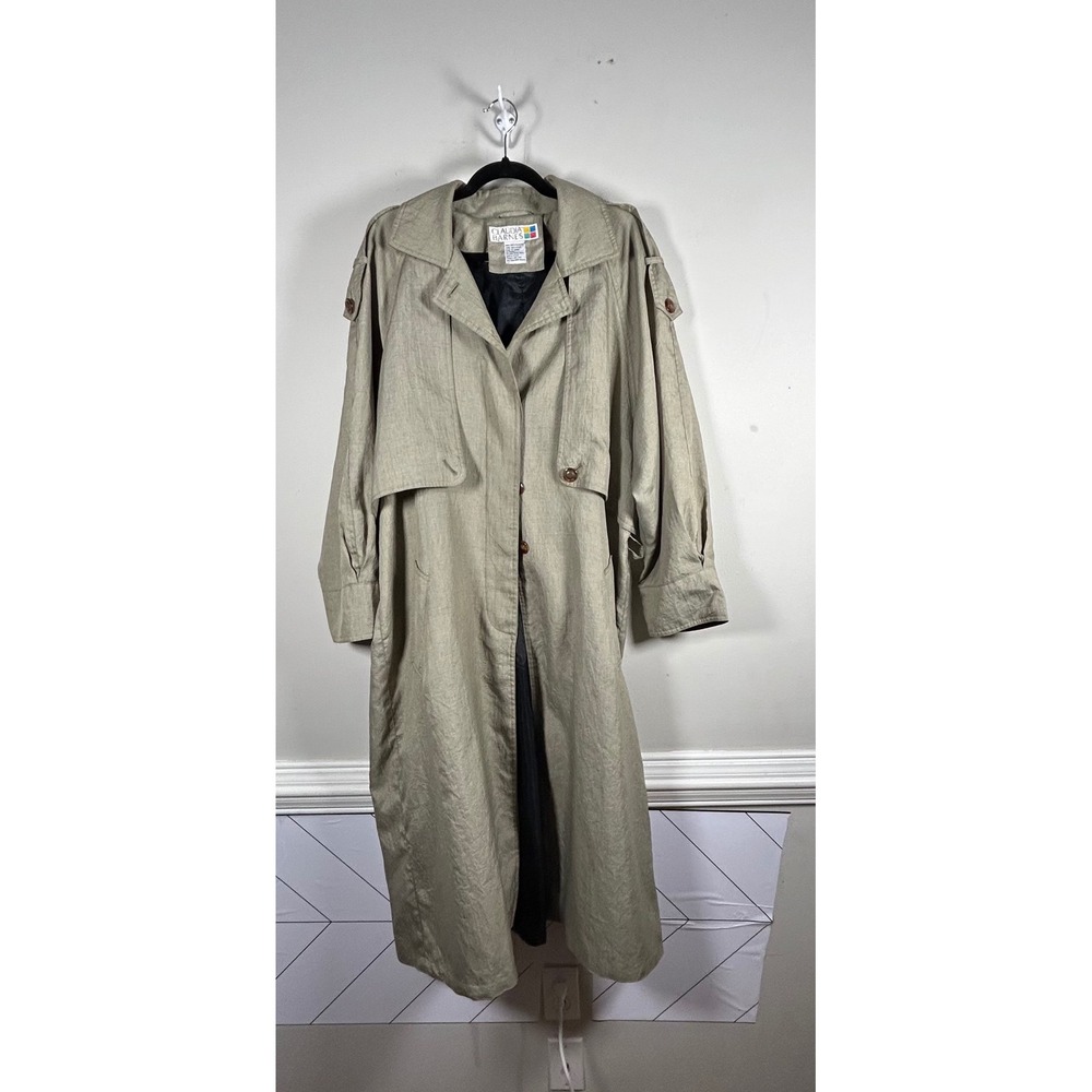 VTG Claudia Barnes Trench Coat Womens Small Taupe Oversized Longline Jacket